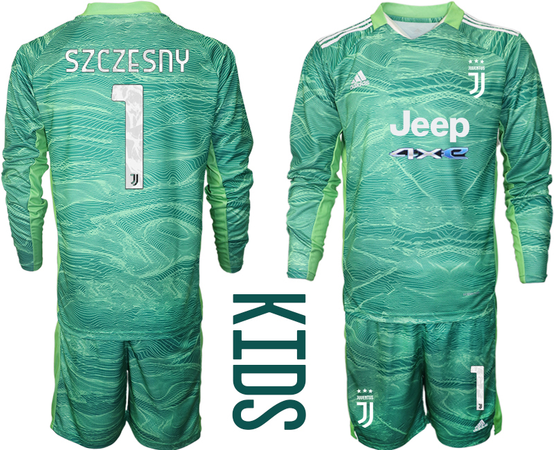Youth 2021-2022 Club Juventus green Goalkeeper Long Sleeve #1 Adidas Soccer Jersey